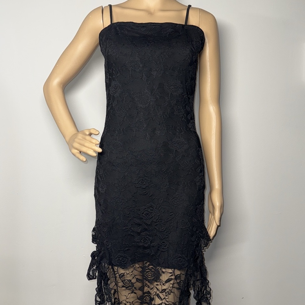 Black High Low lace Dress with Spaghetti Straps